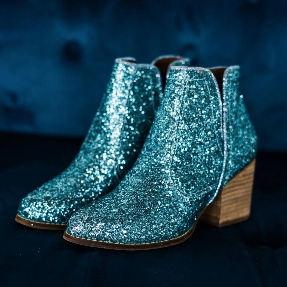 Fiera Glitter Booties in Blue by Not Rated